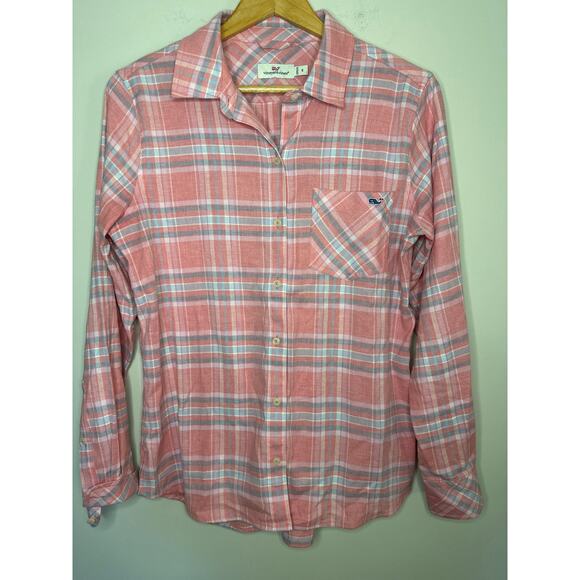 Vineyard Vines Tops - Vineyard Vines Pink Plaid Button Down Flannel Shirt Size 6